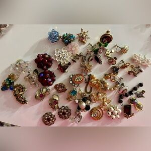 HUGE BUNDLE of Vintage earrings singles cameos micro mosaic crystals
